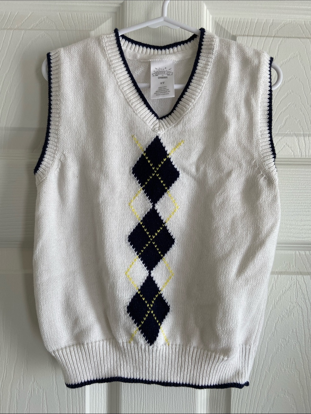 Gymboree White Knit Argyle Sweater Vest with Navy and Yellow